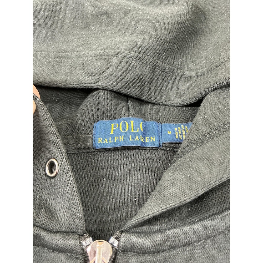 Polo Ralph Lauren Hoodie Mens Medium Black Full Zip Hooded Fleece Pullover - Picture 2 of 7